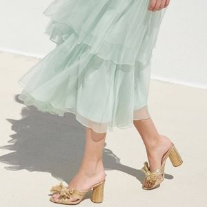 Loeffler Randal High Heel Pleated Gold Mules